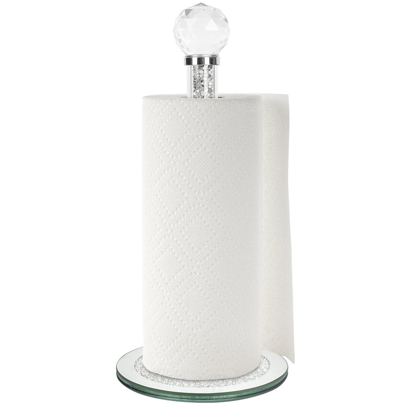 Silver kitchen roll holder - Crystal Glass Paper Towel Holder Stand - Countertop Kitchen Towel Holder Heavy Weight - Kitchen Rolls Organizer Free Standing