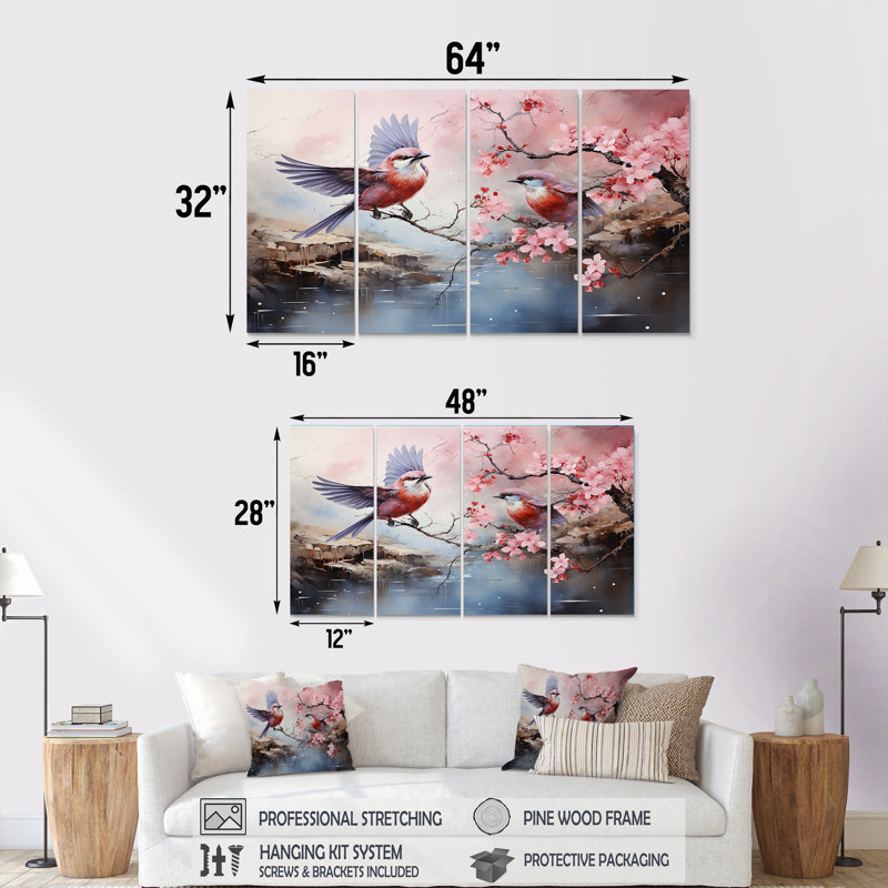 «Japon», art floral 4 pièces, H 28 po x l 48 po