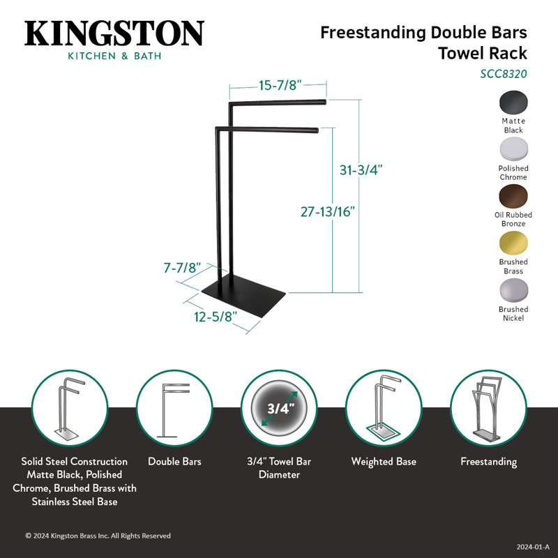 Kingston Brass Edenscape Freestanding Dual Towel Rack, Polished Chrome