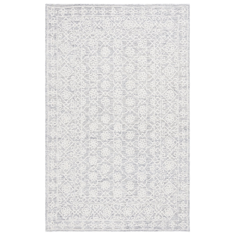 Tapis floral gris / ivoire en laine touffeté à la main Orlandis, Rectangle 3 pi x 5 pi