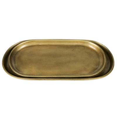 Capsule Trays, Brass - Set Of 2  Sm: 11.5X5.75X0.75, Lrg: 13.5X6.5X0.75