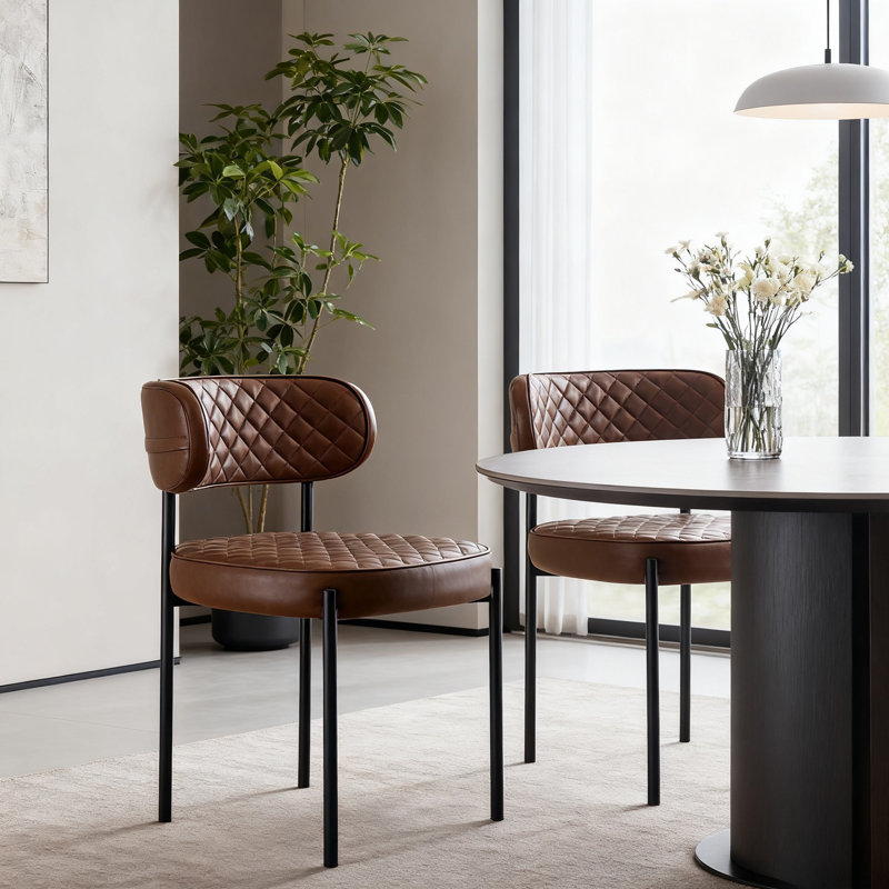 Faux Leather Tufted Upholstered Armless Dining Chair, Brown