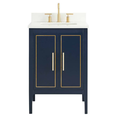 Meuble-lavabo simple autoportant 24 po Ackerson avec comptoir en quartz blanc pur et lavabo en céramique