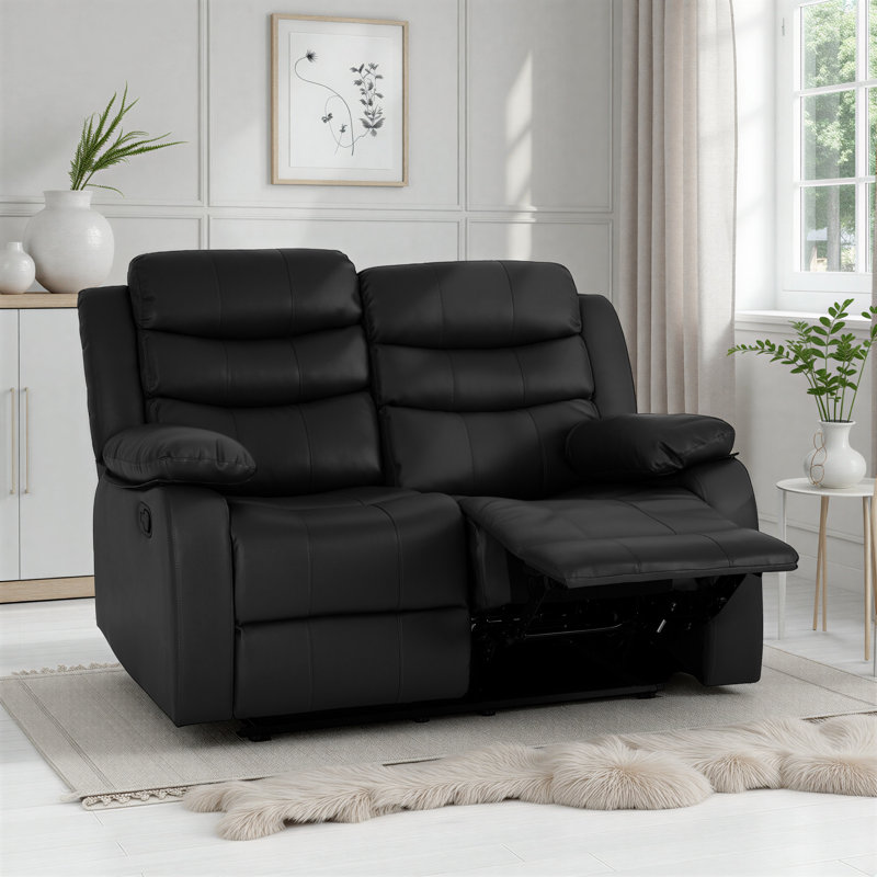 2 Seater Faux Leather Sofa, Black