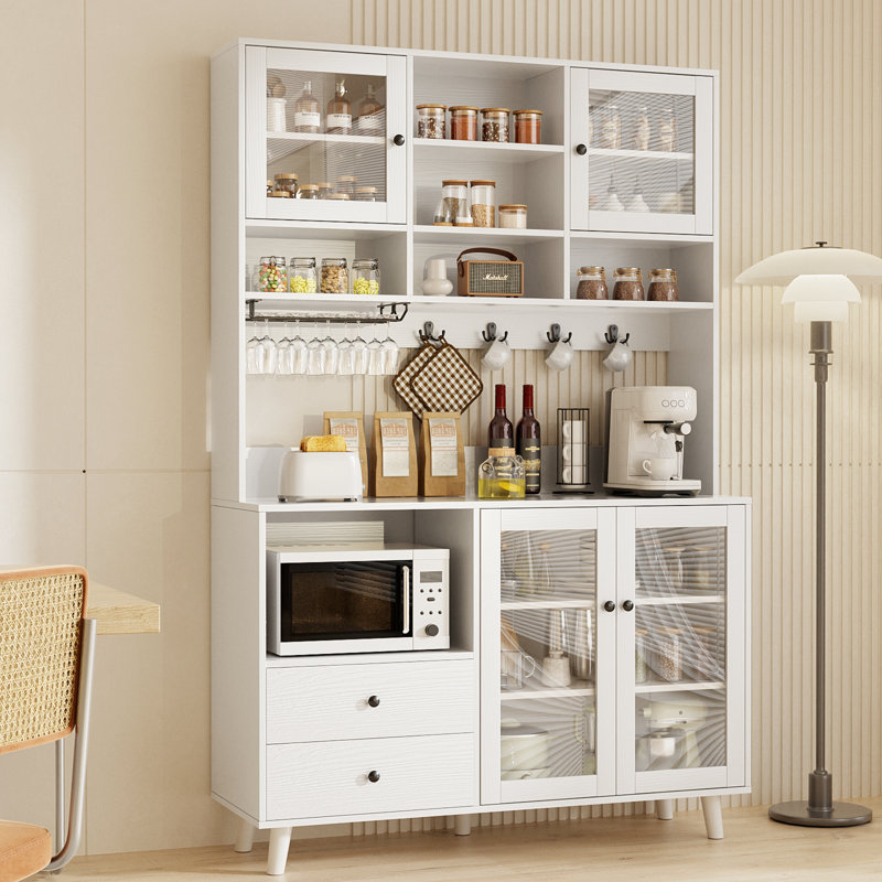  Garde-manger de 72,5 po de hauteur avec porte vitrée et tablette à micro-ondes, Blanc