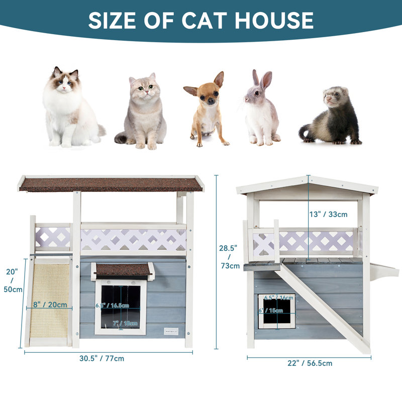 Durable Roof Cat House Outdoor Weatherproof with Scratching,30"D x 22"W x 29"H,Gray