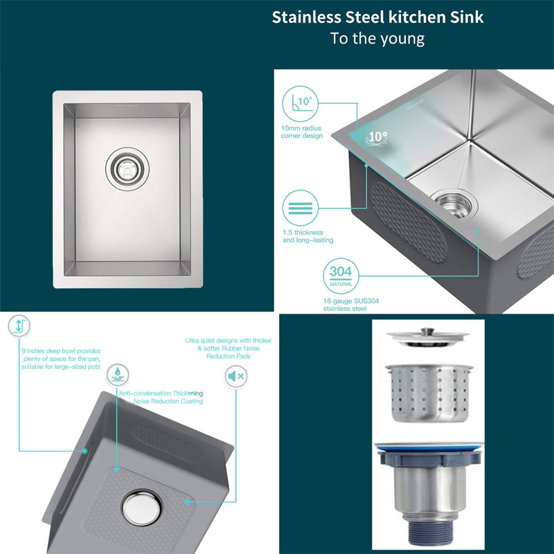 14'' L Undermount Single Bowl Stainless Steel Kitchen Sink