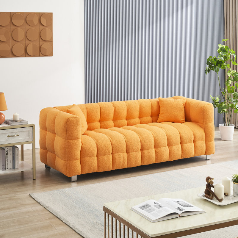 80 pouces pour salon et chambre à coucher orange - molleton, 2 coussins, molleton robuste pour les coussins d'espace, coussin rembourré en éponge solide et structure en bois massif 3