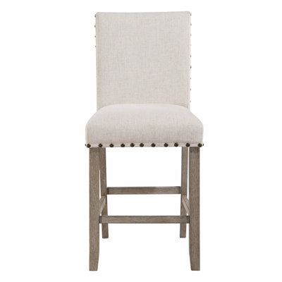 Paire de tabourets de bar blancs, tissu gris, profondeur de l'emballage : 102,5 cm, chaises de salle à manger avec garniture cloutée, 2 tabourets, tissu gris, poids de l'emballage : 18 kg, nombre de places : [à compléter]