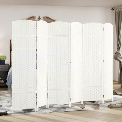 Cloison de séparation pliante 6 panneaux de 5,6 pi de hauteur et cloison autoportante pour bureau personnel, blanc
