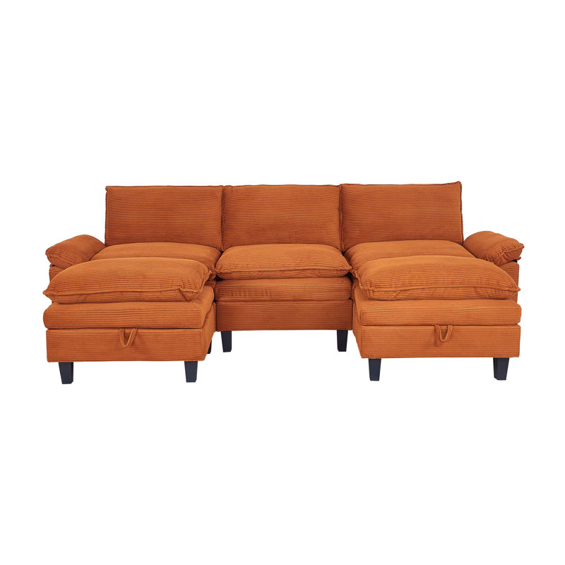 Canapé modulaire modulaire avec accoudoirs 118 po L 118 po Corduroy, Velours côtelé orange