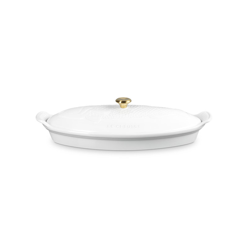 Le Creuset Stoneware Heritage Fish Baker, 1.7 Qt. - Cerise, White
