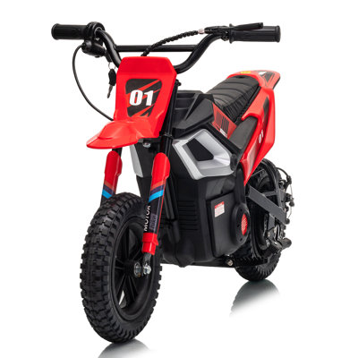 Vélo électrique 24 V pour enfants, motocyclette hors route 14MPH avec musique et USB, accélérateur rotatif, frein à main arrière, charge maximale de 133 lb, pour enfants de 10 ans et plus, rouge