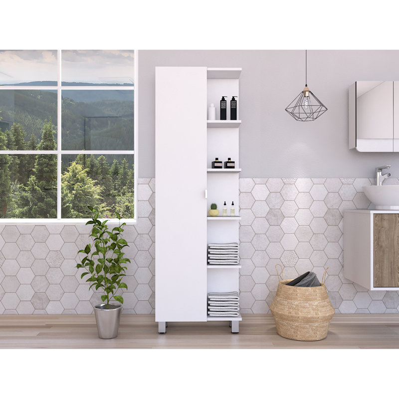 Armoire d'angle moderne, cinq tablettes ouvertes