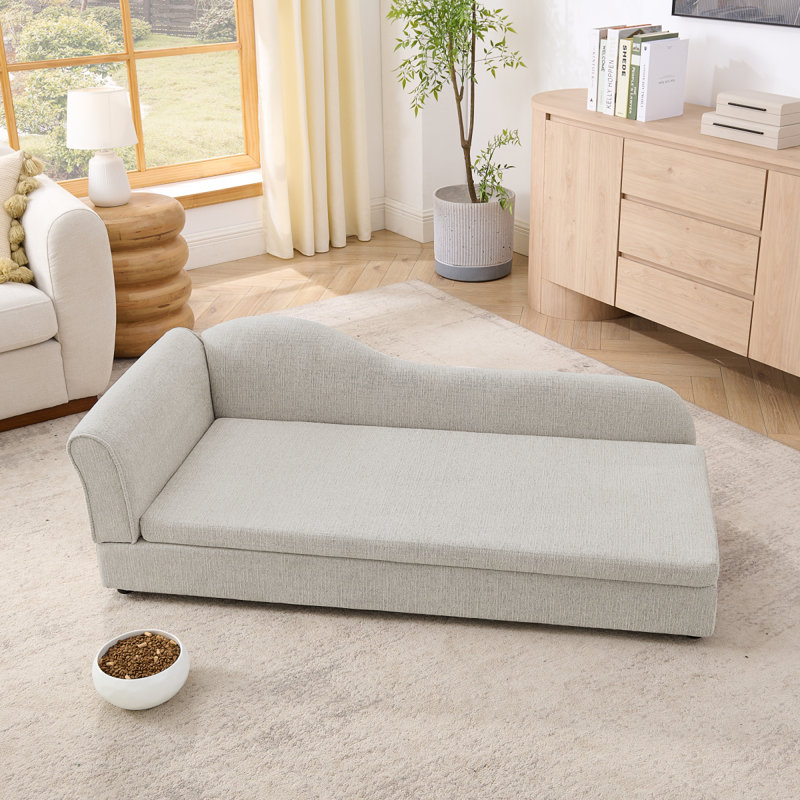 Canapé surdimensionné pour chiens de taille moyenne / grande - dossier moderne à vagues irrégulières, accoudoir simple, tissu en lin respirant de qualité supérieure, coussin doux et pieds en plastique bas - beige
