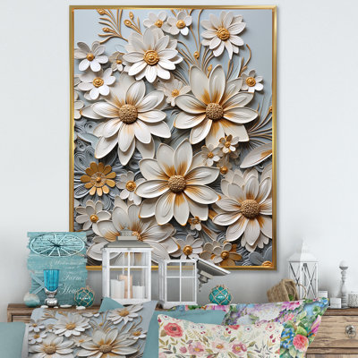 «White Daisy Blooming Elegance II», reproduction sur toile encadrée