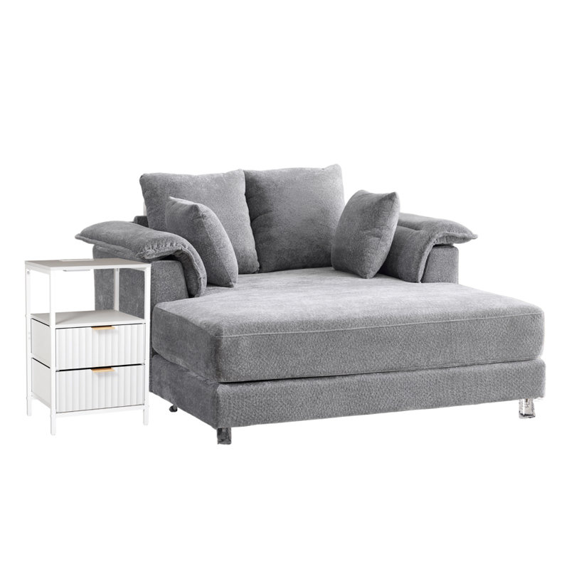 Ensemble de salon 2 pièces avec canapé-lit et table de bout avec tiroir, Grey, 2 Pieces: Sofa, End Table