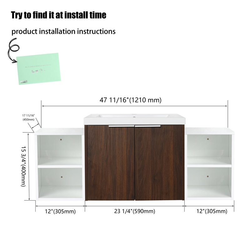 Ensemble de meuble-lavabo simple 47,67 po avec plateau en résine Katrena, Brun