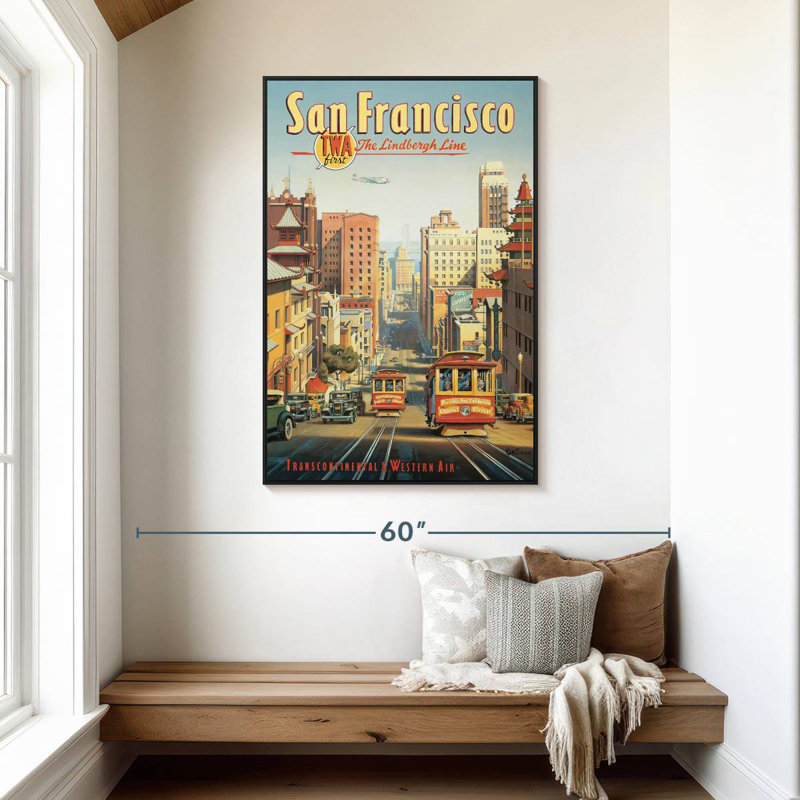 La ligne Lindbergh, San Francisco, Californie, 31 po x 46 po, Cadre flottant noir