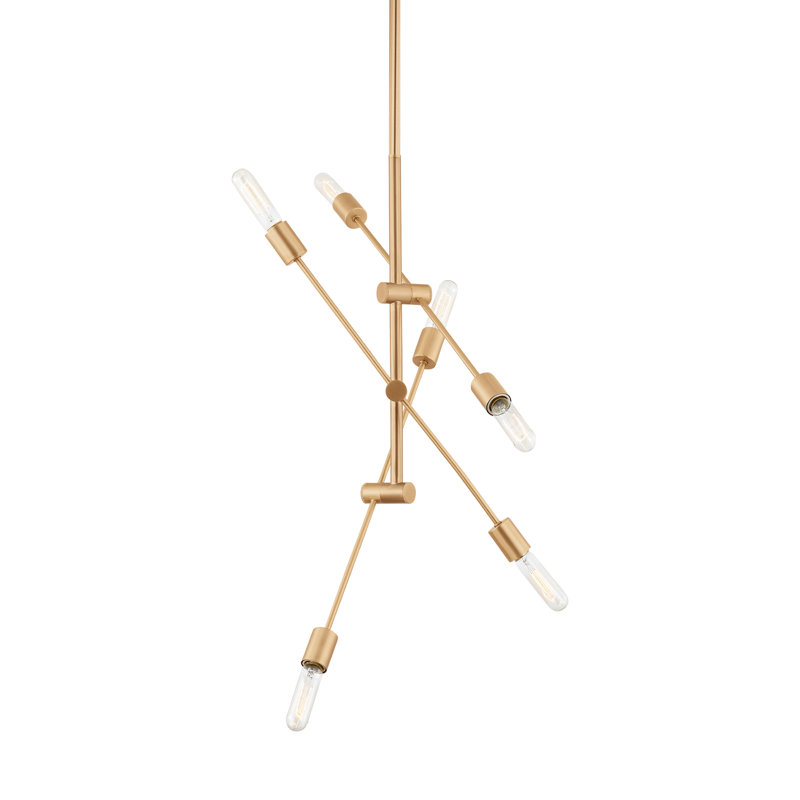 Lustre spoutnik 6 lumières Leto, Laiton satiné, H 41 po x l 35,25 po x P 35,25 po