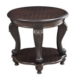 22'' Two Tone Round End Table,Solid Wood Sofa Side Table With Shelf,Living Room Corner Table Easy Assemble