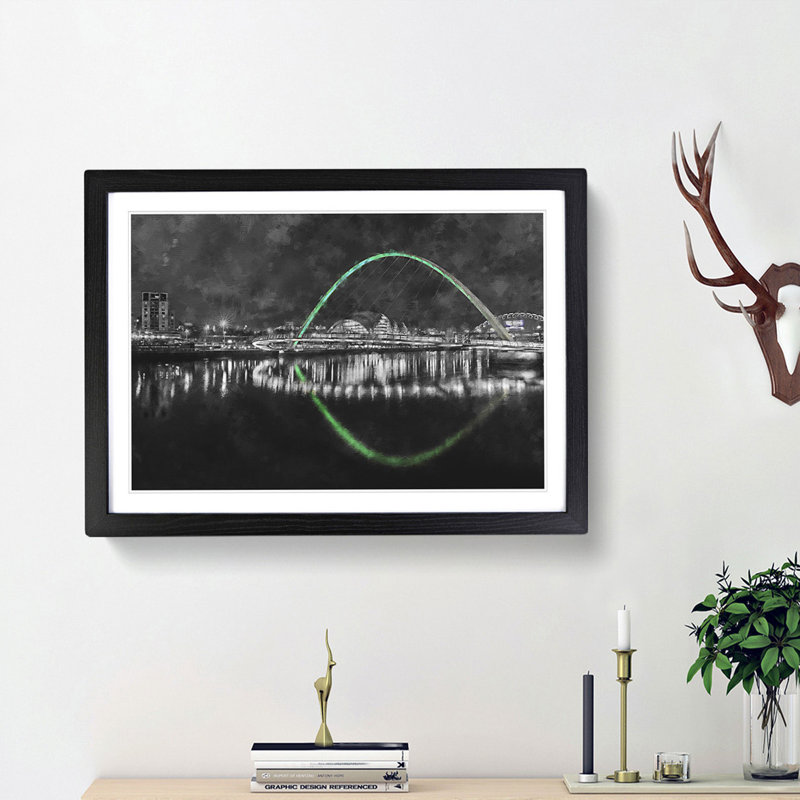 Gateshead Millennium Bridge - Picture Frame Painting Print, Black Framed, 24cm H x 33cm W x 2cm D