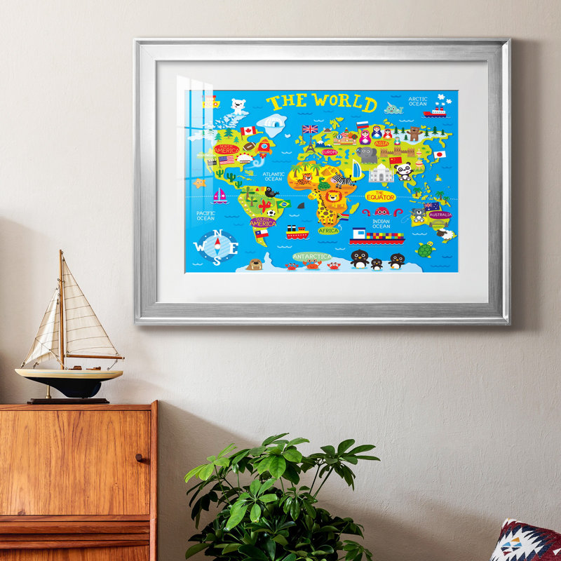 Carte du monde - impression encadrée, H 30,5 po x l 42,5 po x P 1,5 po, Cadre argenté
