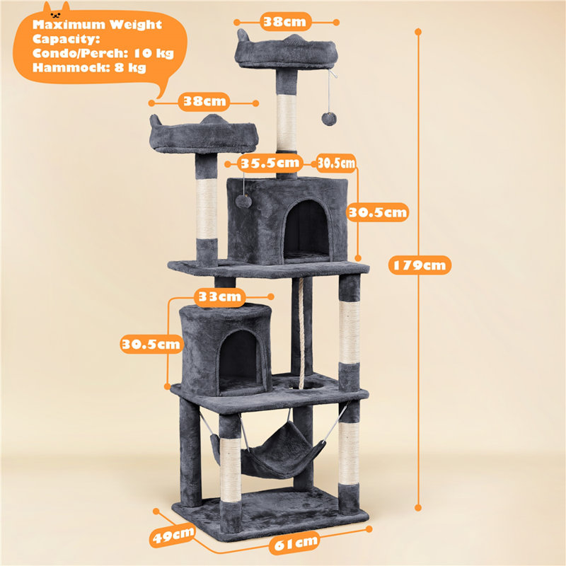 Arion 179cm H Cat Tree, Dark Grey