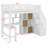 Wood Loft Bed With Built-In Desk, LED, Storage Shelves, Cabinets And Staircase-1909810874