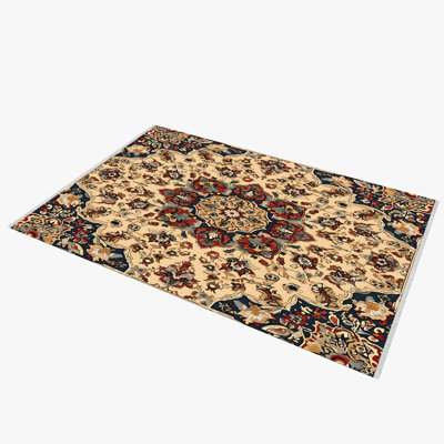 Oriental Cream Red Cotton Anti Slip Area Rug -  Alcott HillÂ®, 73B907F7FC8040158C5168418D538E21