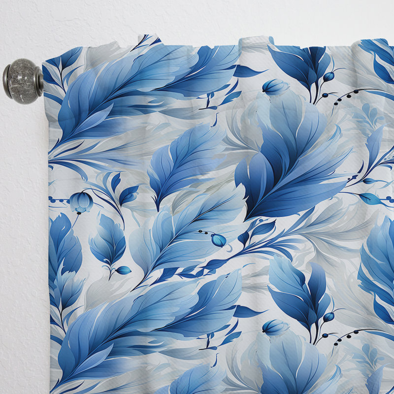 Sapphire Blue Dove Feathers II - Bohemian Velvet Curtain - Room Darkening - 1 panel, 52" W x 63" L