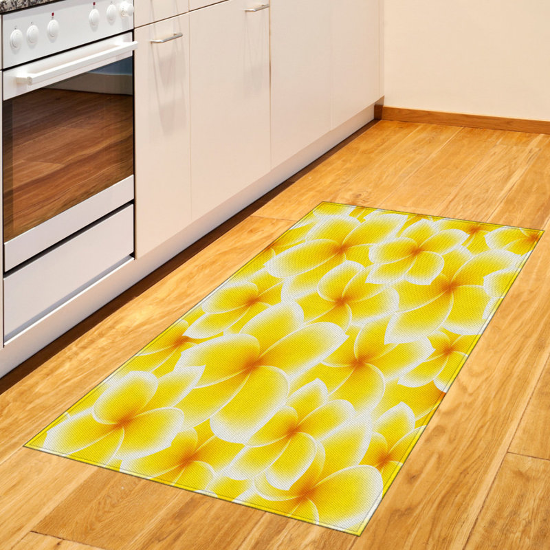 Tapis décoratif jaune en fibres à haute densité, Rectangle 2 pi 7 po x 5 pi