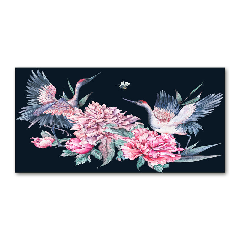 Cranes And Peonies - Wrapped Canvas Print