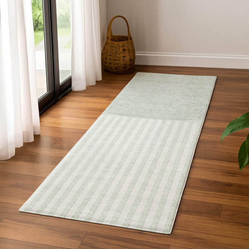 Premium Machine Washable Mayfield AMF2134 Geometric Rug, 2'3" x 7'6" Runner, Green