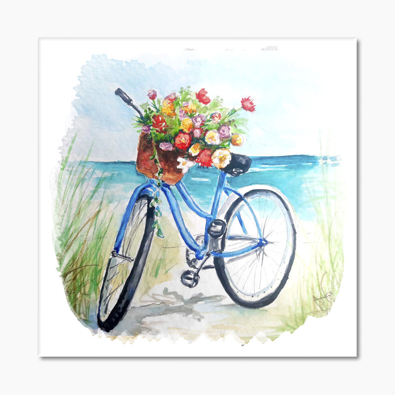 Fleurs de bicyclette rétro - sur, H 36 po x l 36 po x P 1,5 po, Toile tendue