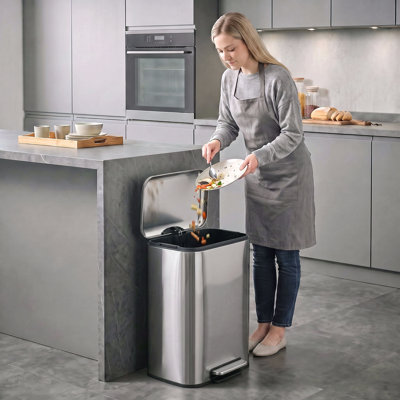Poubelle de 50 litres (13,2 gallons), mince, en acier inoxydable, argentée