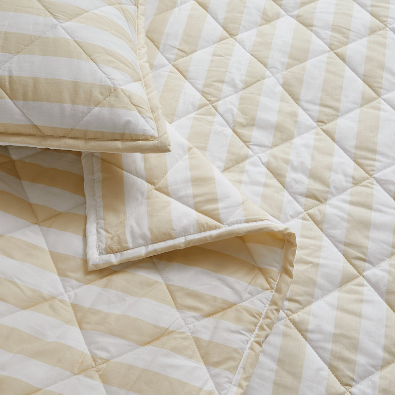 Brooklyn Loom Levi Stripe Quilt Set, Twin Quilt + 1 Standard Sham, White/Ivory