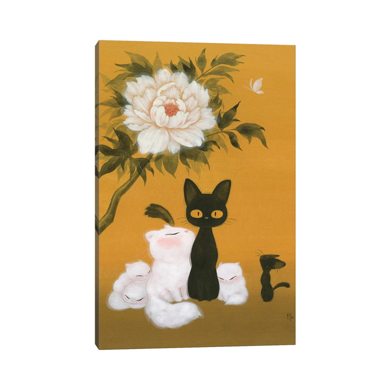 Cats And Peony by Martin Hsu - Painting on Canvas, 66.04 cm H x 45.72 cm W x 1.91 cm D, Wrapped Canvas
