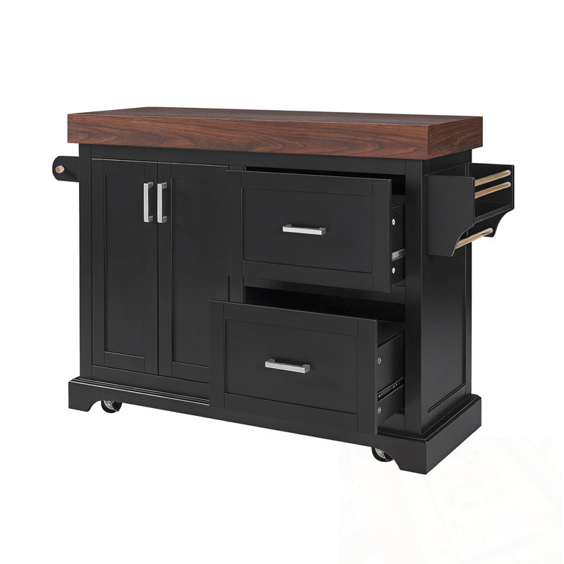 Îlot de cuisine avec porte-épices et porte-serviettes et 2 très grands tiroirs, Noir