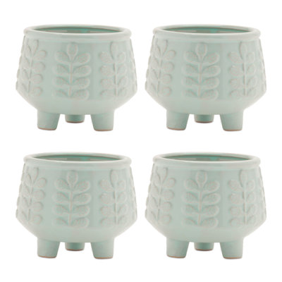 Footed Ceramic Leaf Pattern Planter