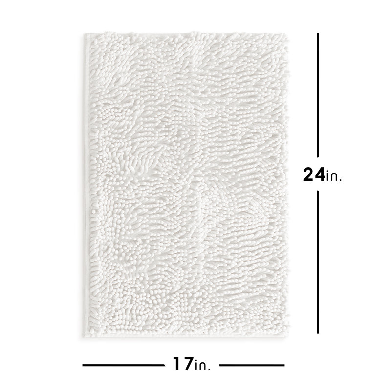 Kalyce Ultra Absorbent Non-Slip Chenille Bath Rug, 17"W x 24"L, White
