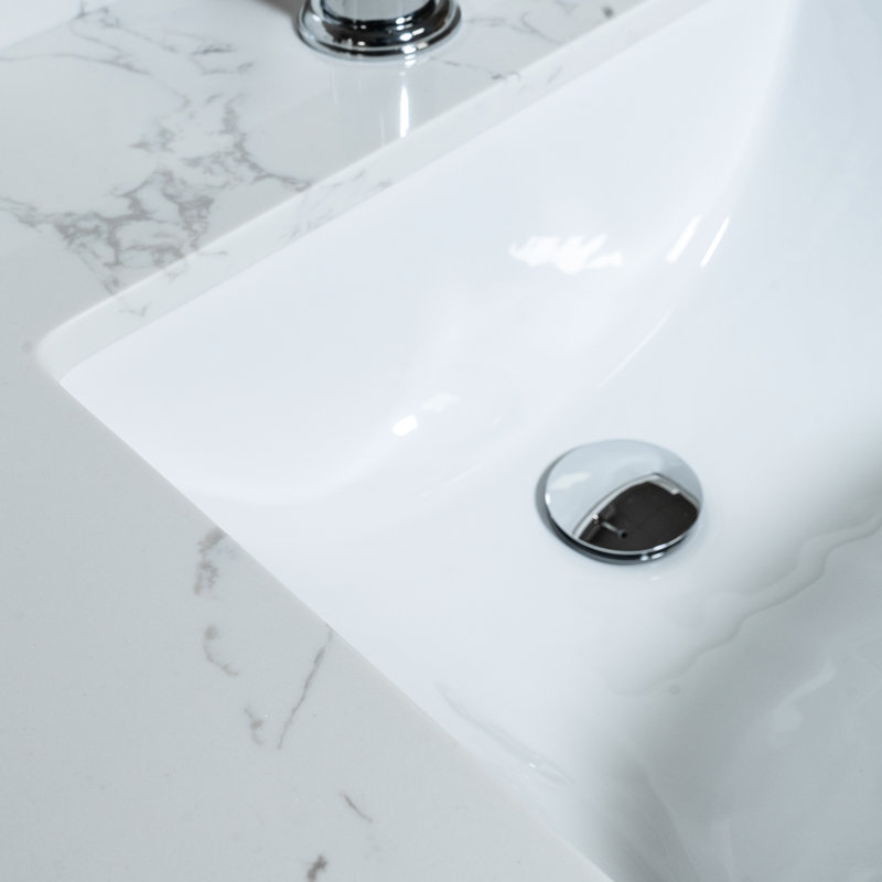37Inch Bathroom Vanity Top - White Stone With Rectangular Undermount Ceramic Sink Luxury Element Modern Essential