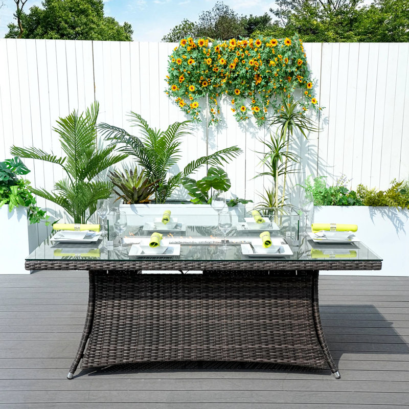 Table de foyer d'extérieur au propane en aluminium H 26,99 po x l 70,6 po Arayeli, Brun
