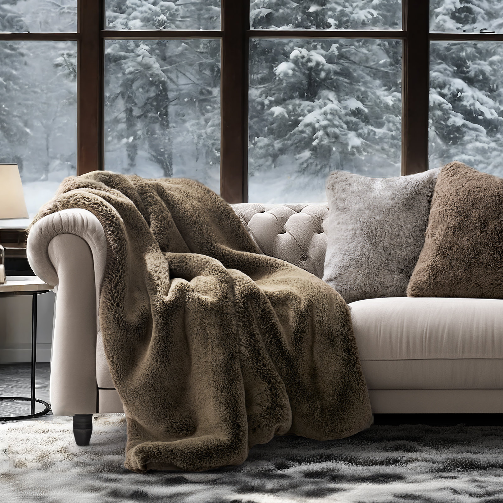 Luxury Soft Faux Chinchilla Fur Throw Blanket 1220GSM, 80" L x 60" W, Brown Sable