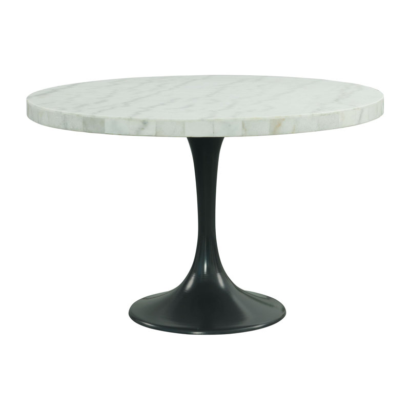 48'' Round White Marble Dining Table with Black Metal Pedestal Base