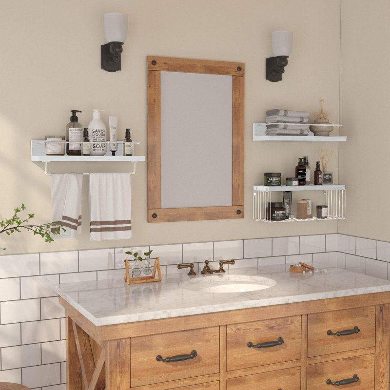 Bathroom Shelves Over Toilet For Wall, Floating Shelves With Storage Basket Paper Holer, Set Of 3, White, White