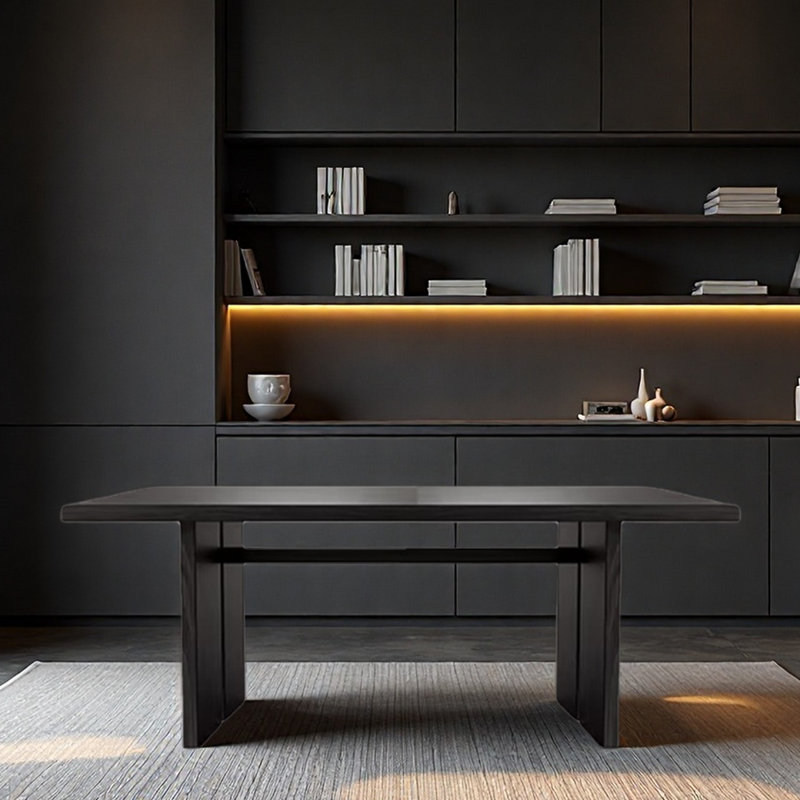 Bureau long noir minimaliste en bois massif pour le bureau, H 29,53 po x l 62,99 po x P 27,56 po