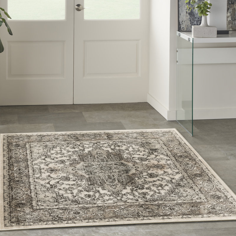 Tapis ivoire / gris à motif oriental Jurado, Square 5'