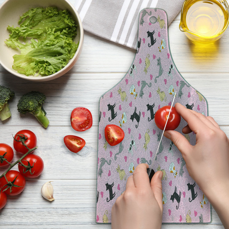 Ambesonne Kitty Tempered Glass Cutting Board Colourful Different Cats Multicolor