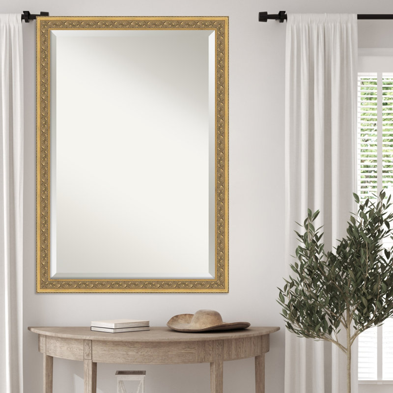Carter Dark Gold Beveled Wood Framed Wall Mirror, 27.5" x 39.5"